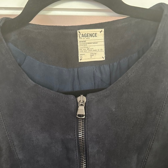 L'Agence Navy Blue Suede Zip Jacket - Size M - Picture 8 of 13